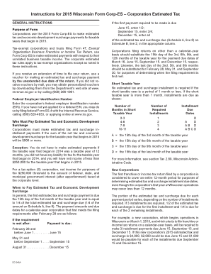 2015 Wisconsin Form Corp-ES – Corporation Estimated Tax