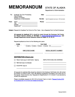 Alaska Duplicate W-2 Request Form