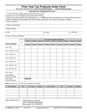 IRS Prior Year Tax Products Order Form