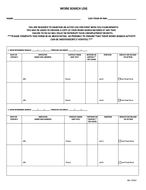 DC Unemployment Benefits Work Search Log
