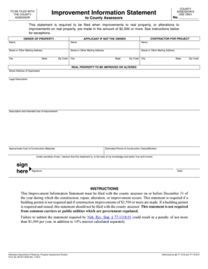 Nebraska Improvement Information Statement