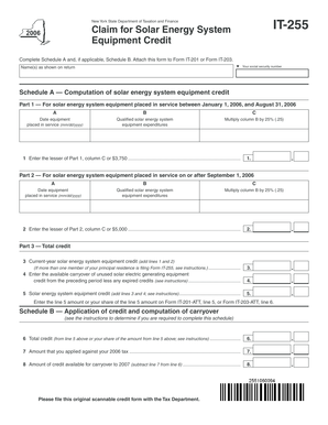 New York Solar Energy System Equipment Credit Form IT-255