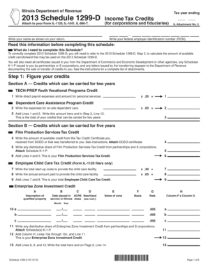 Illinois Schedule 1299-D Income Tax Credits