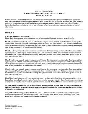 Nursery Floral License Application Form RNF-500
