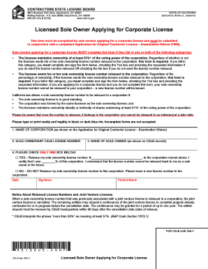 California Licensed Sole Owner Corporate License Application