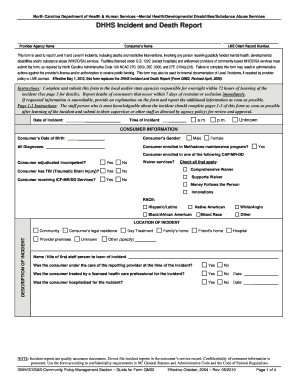 North Carolina DHHS Incident and Death Report