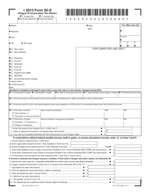 Oregon S Corporation Tax Return Form 20-S