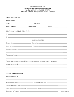 San Diego County CMS Formulary Change Request