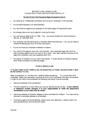 Prevailing Wage Complaint Form