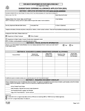 Subsistence Expense Allowance Application