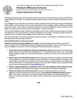 Oregon Residential Energy Tax Credit Application for Premium Efficiency Furnaces