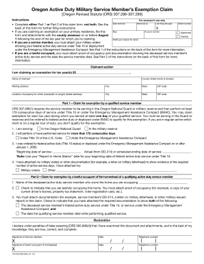 Oregon Active Duty Military Service Member's Exemption Claim
