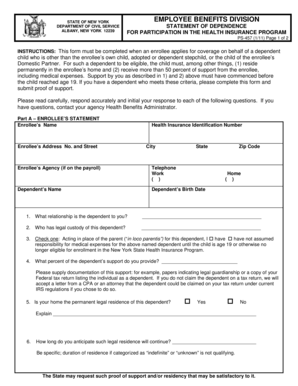 New York State Employee Benefits Division Statement of Dependence