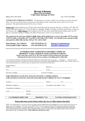 Stanhope Property Tax and Utility Direct Debit Authorization