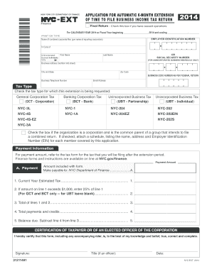 New York City Business Income Tax Extension Application