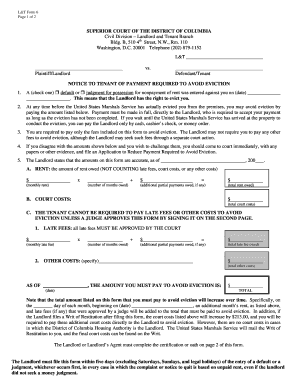 notice to tenant of payment required to avoid eviction