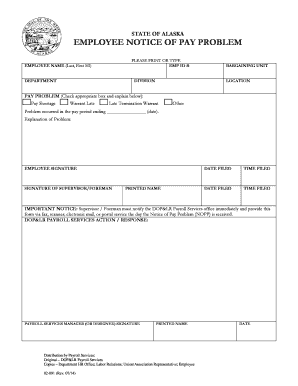 Alaska Employee Notice of Pay Problem