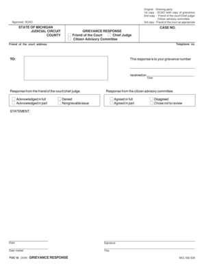 Michigan Grievance Response Form