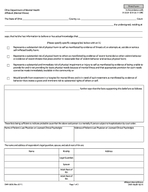Affidavit for Mental Illness Hospitalization