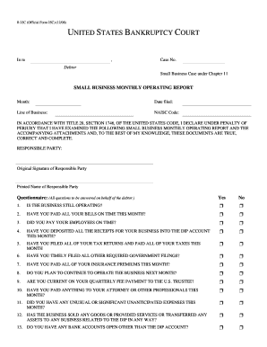Small Business Monthly Operating Report