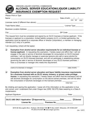 Oregon Alcohol Server Education Exemption Request