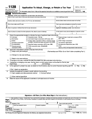 IRS Form 1128 Application to Adopt, Change, or Retain a Tax Year