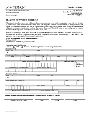 Vermont Transfer on Death Vehicle Form