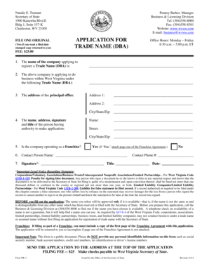 West Virginia Trade Name Application