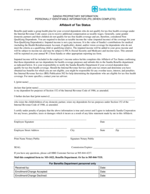 Affidavit of Tax Status for Non-Qualifying Dependents