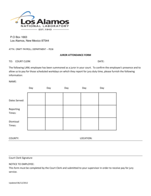 Juror Attendance Form