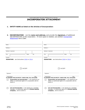 Arizona Incorporator Attachment Form