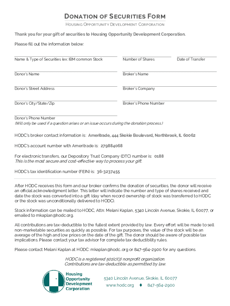 Fillable Online Housing Opportunity Development Corporation Fax Email