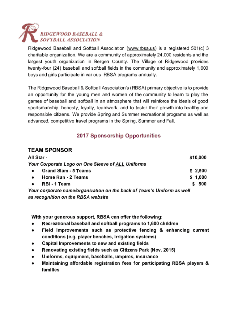 Fillable Online to the Ridgewood Baseball & Softball Association Fax Email Print pdfFiller