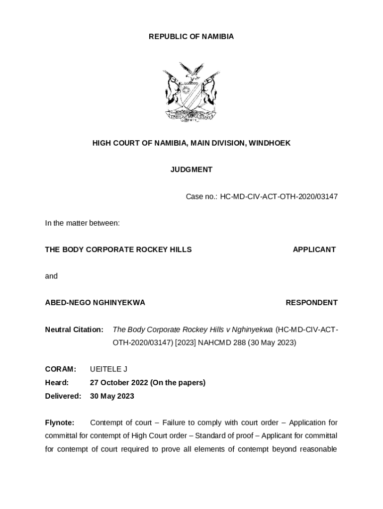 The Hills Body Corporate v Grove (HCMDCIVMOTGEN ejustice moj