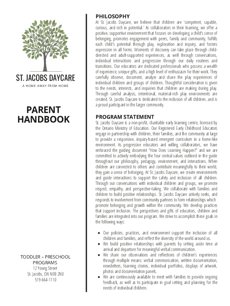 Fillable Online St Jacobs Ucc Child Care Center Daycare in York New