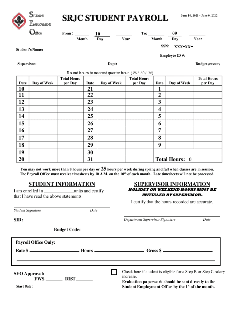 Fillable Online SRJC Payroll Dept Home Fax Email Print pdfFiller