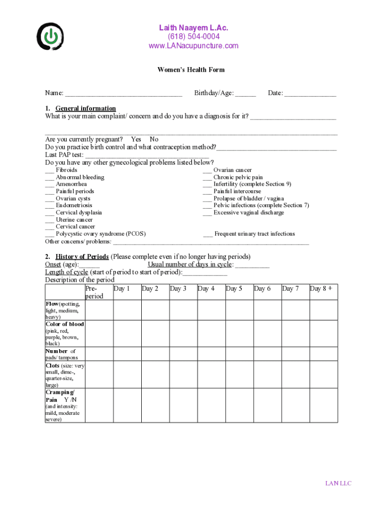 Fillable Online LAN GYN History Form Fax Email Print - pdfFiller