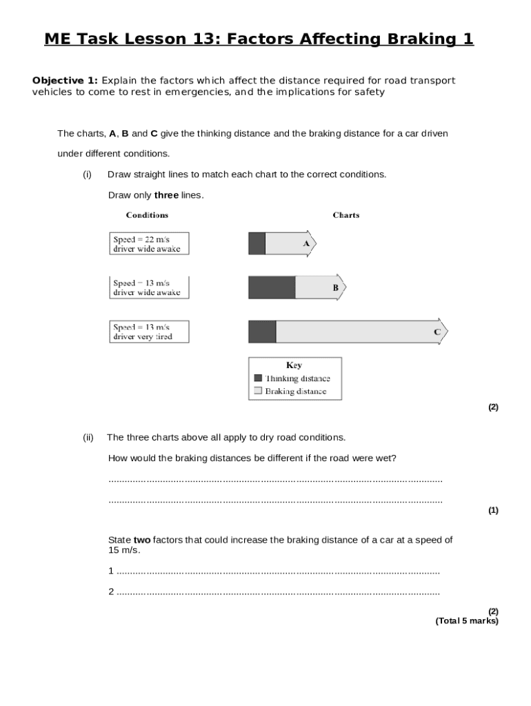 What factors affect a car's braking distance? Doc Template | pdfFiller