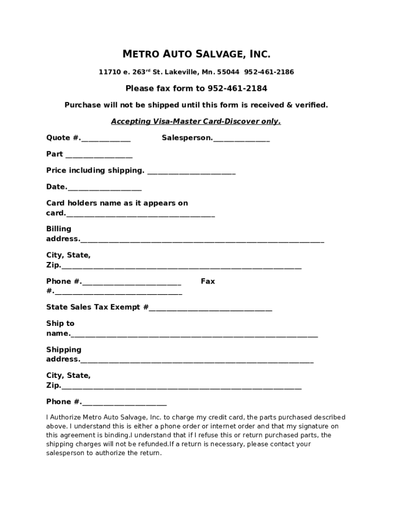 Metro Auto Salvage Metro Auto Salvage Doc Template pdfFiller