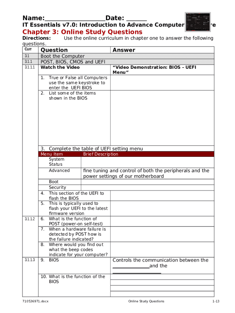 IT Essentials v7.0 Study Questions - Blank Fillable Template | Fill Out ...