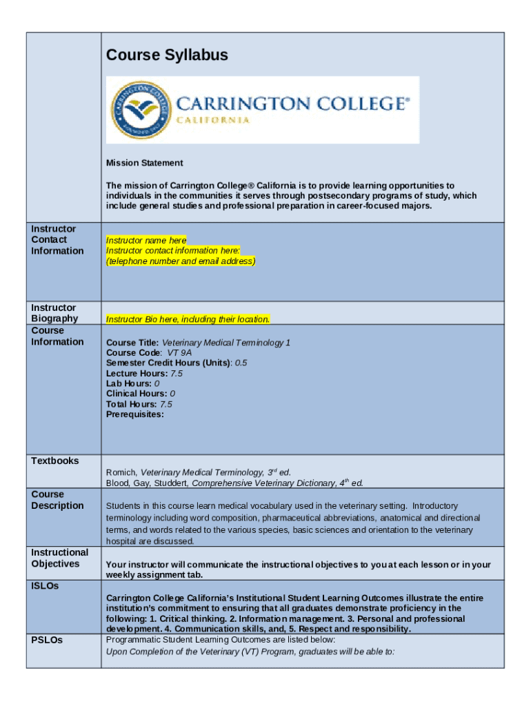 Carrington Colleges of California Doc Template pdfFiller