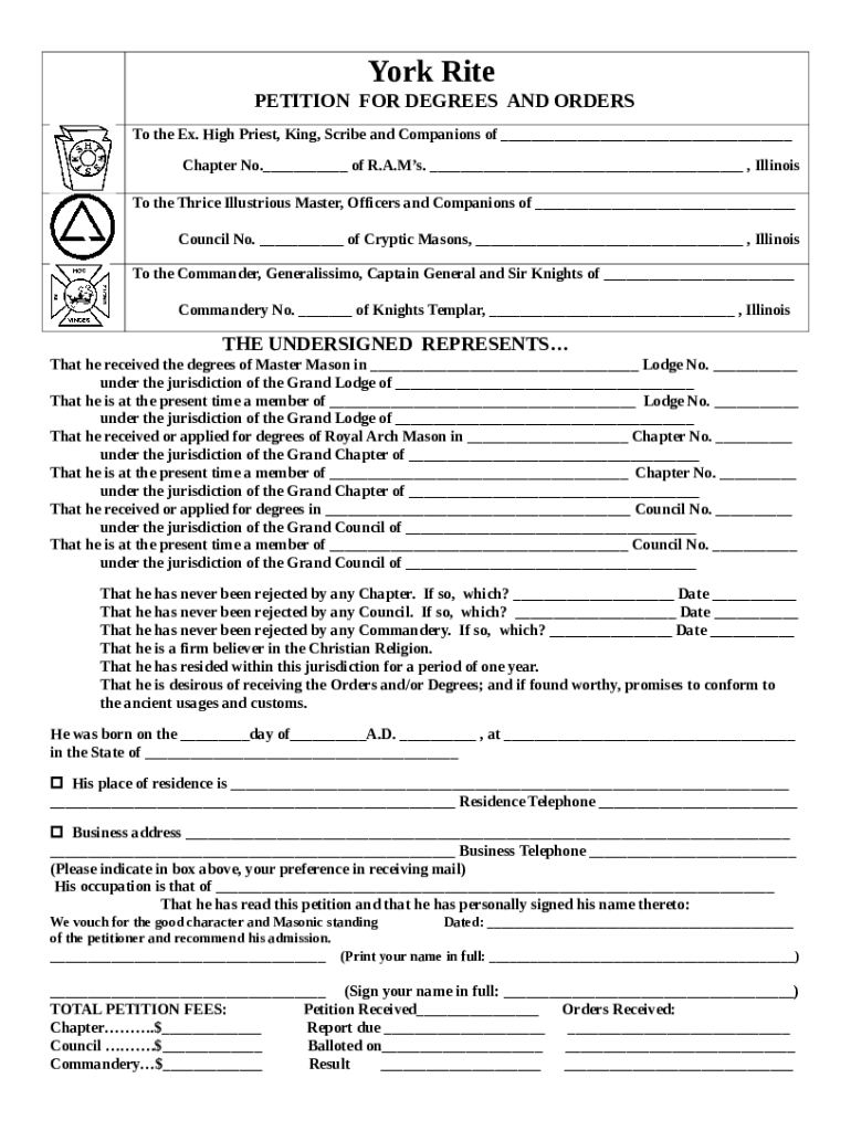 THE YORK RITE OF FREEMASONRY STATE OF INDIANA Doc Template | pdfFiller