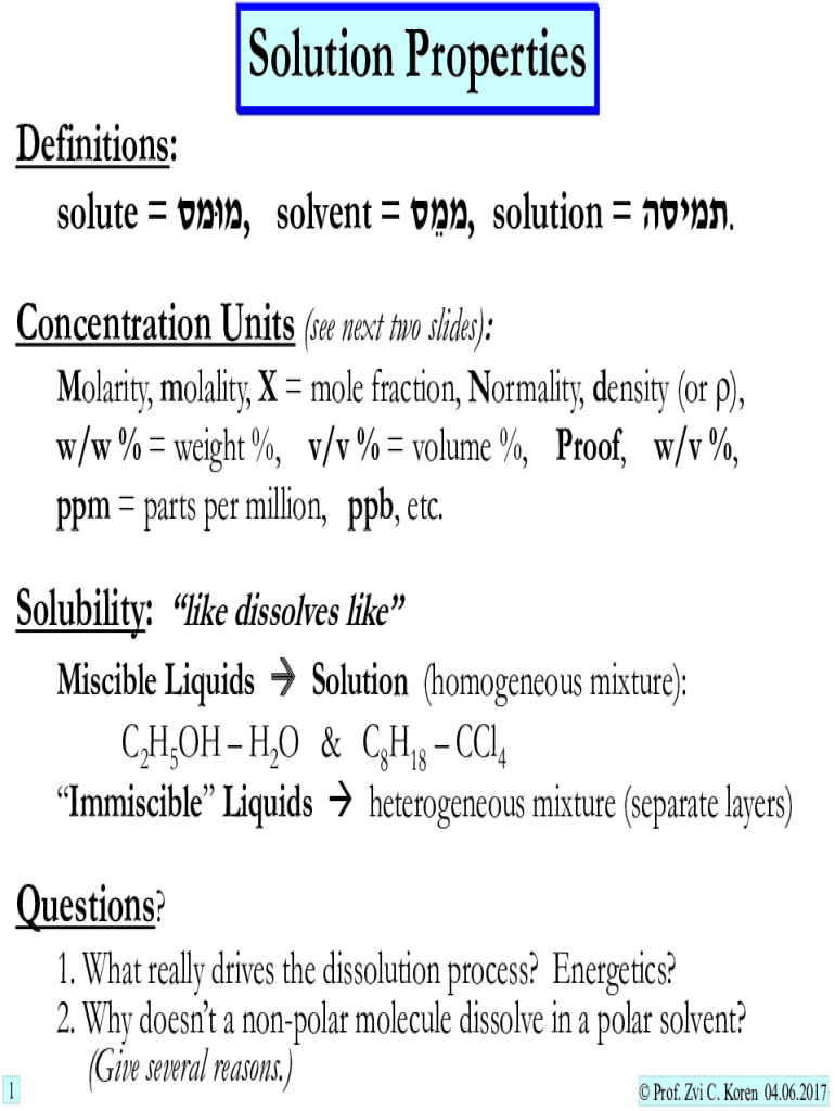 Fillable Online Molarity, Molality, Volume & Mass Percent, Mole
