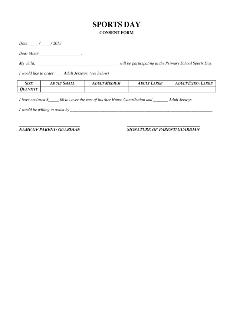 Fillable Online atwells edu 2013 01 30 Sports Day Consent Form.docx