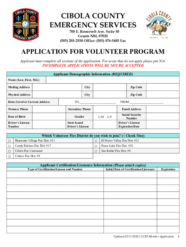 Cibola County Emergency Services - Application for Preview on Page 1