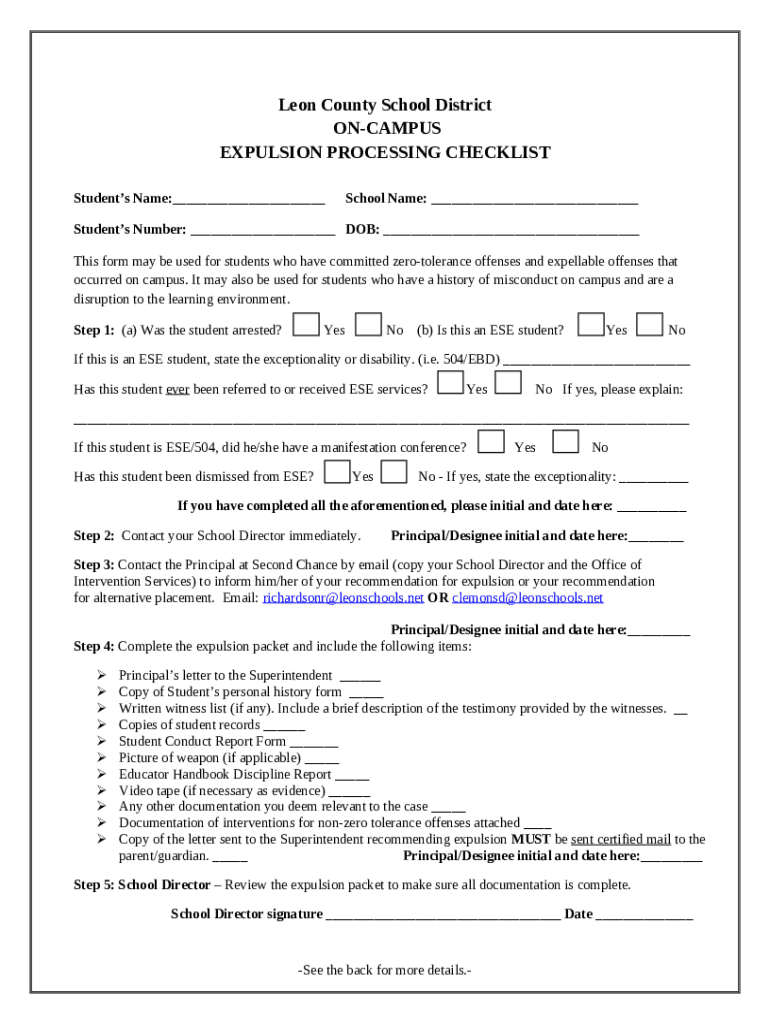 On Campus Expulsion Checklist (Rev 7.9.14) - Word Doc Doc Template ...