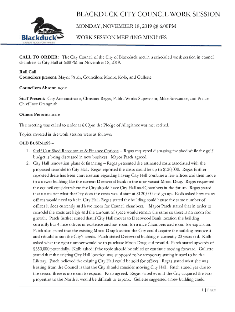 Fillable Online CALL TO ORDER The City Council of the City of