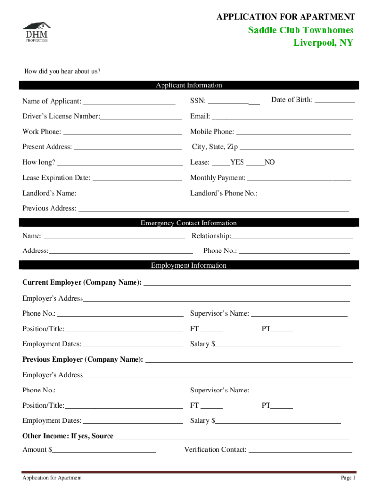 Fillable Online Saddle Club Townhomes Apartments for Rent Liverpool