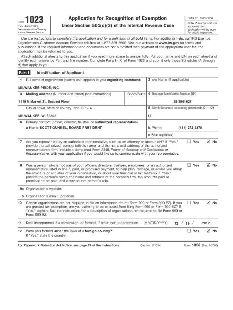 Fillable online application for recognition of exemption irs form 1023
