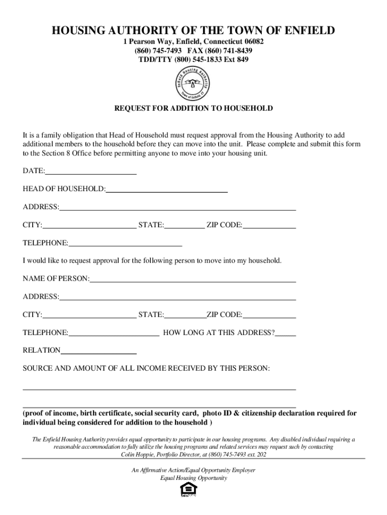 Fillable Online Enfield Housing Authority in CTWaiting List, Public